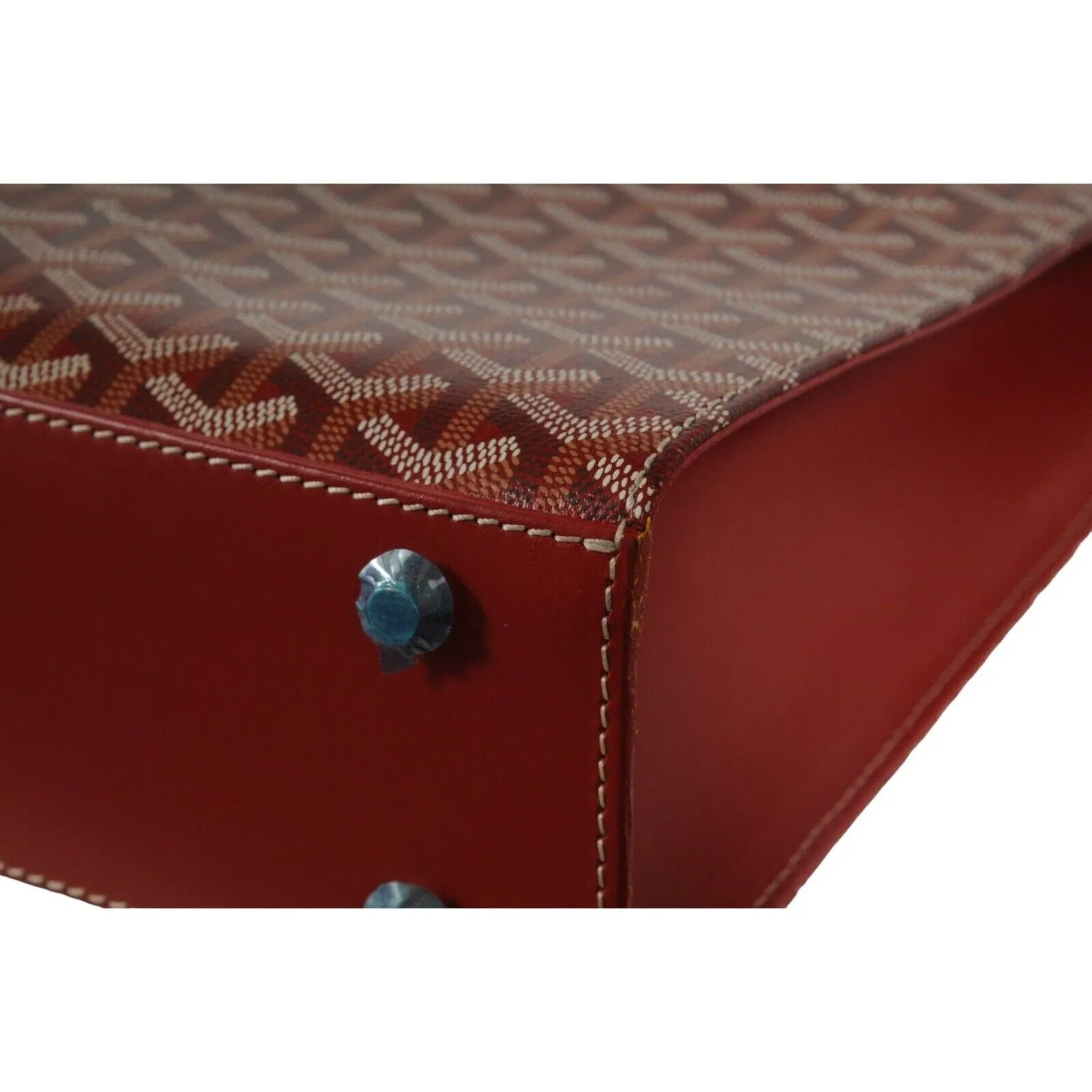 Comores GM Tote Bag Red Leather Coated Canvas Travel Top Handle File Bag